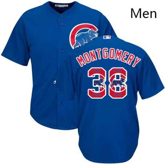 Mens Majestic Chicago Cubs 38 Mike Montgomery Authentic Royal Blue Team Logo Fashion Cool Base MLB Jersey